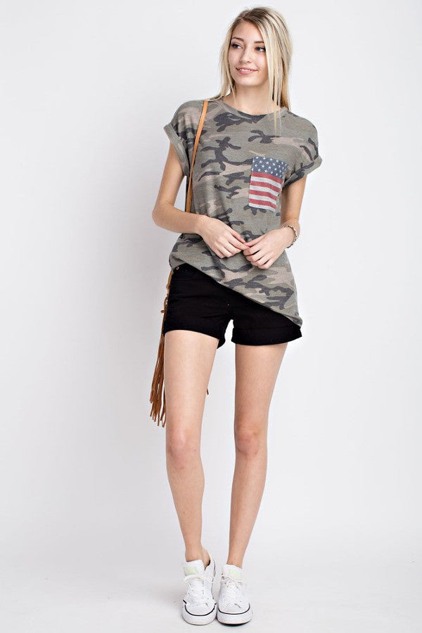 Natural Reflections Camo Flag Short-Sleeve T-Shirt for Ladies