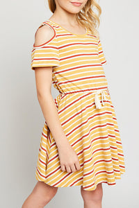 Striped Cold Shoulder Dress (Daughter: Mommy and Me) - Heart & Soul Clothing Co.