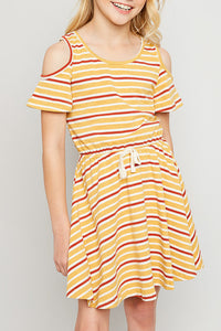 Striped Cold Shoulder Dress (Daughter: Mommy and Me) - Heart & Soul Clothing Co.