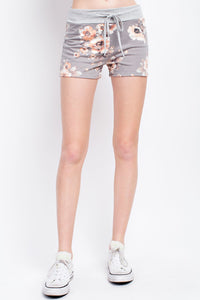 French Terry Drawstring Shorts: Gray floral - Heart & Soul Clothing Co.