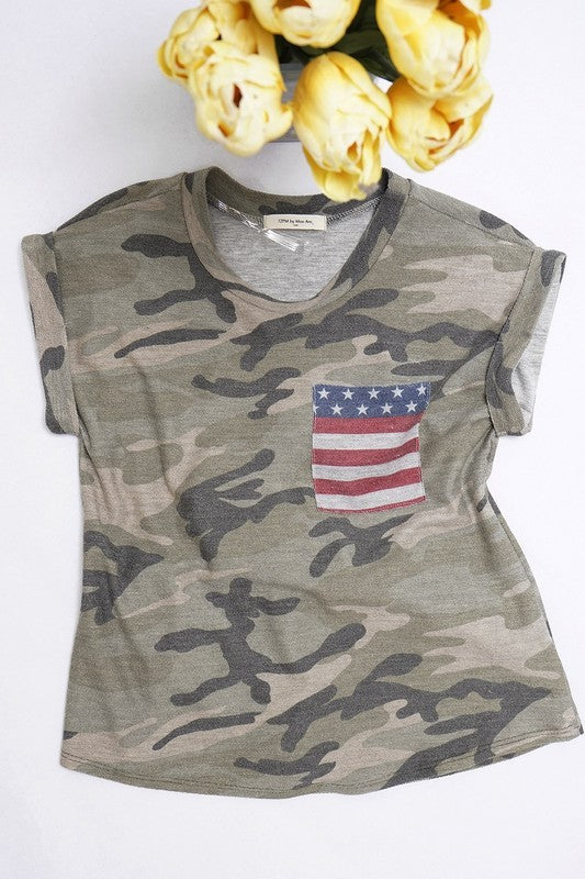 camo shirt with flag pocket