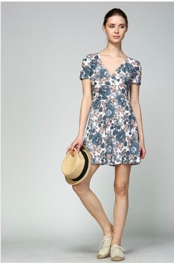 Floral Jersey Crossover Dress (Mother: Mommy and Me) white/blue flowers - Heart & Soul Clothing Co.