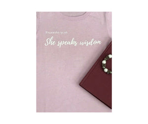 She Speaks Wisdom: Proverbs 31 (Ladies short sleeved shirt) - Heart & Soul Clothing Co.
