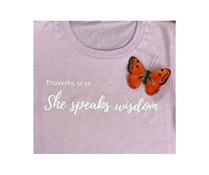 She Speaks Wisdom: Proverbs 31 (Ladies short sleeved shirt) - Heart & Soul Clothing Co.